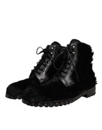 Black Pony Style Leather Mid Calf Boots Shoes