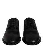 Black Embroidered Classic Leather Derby Dress Shoes