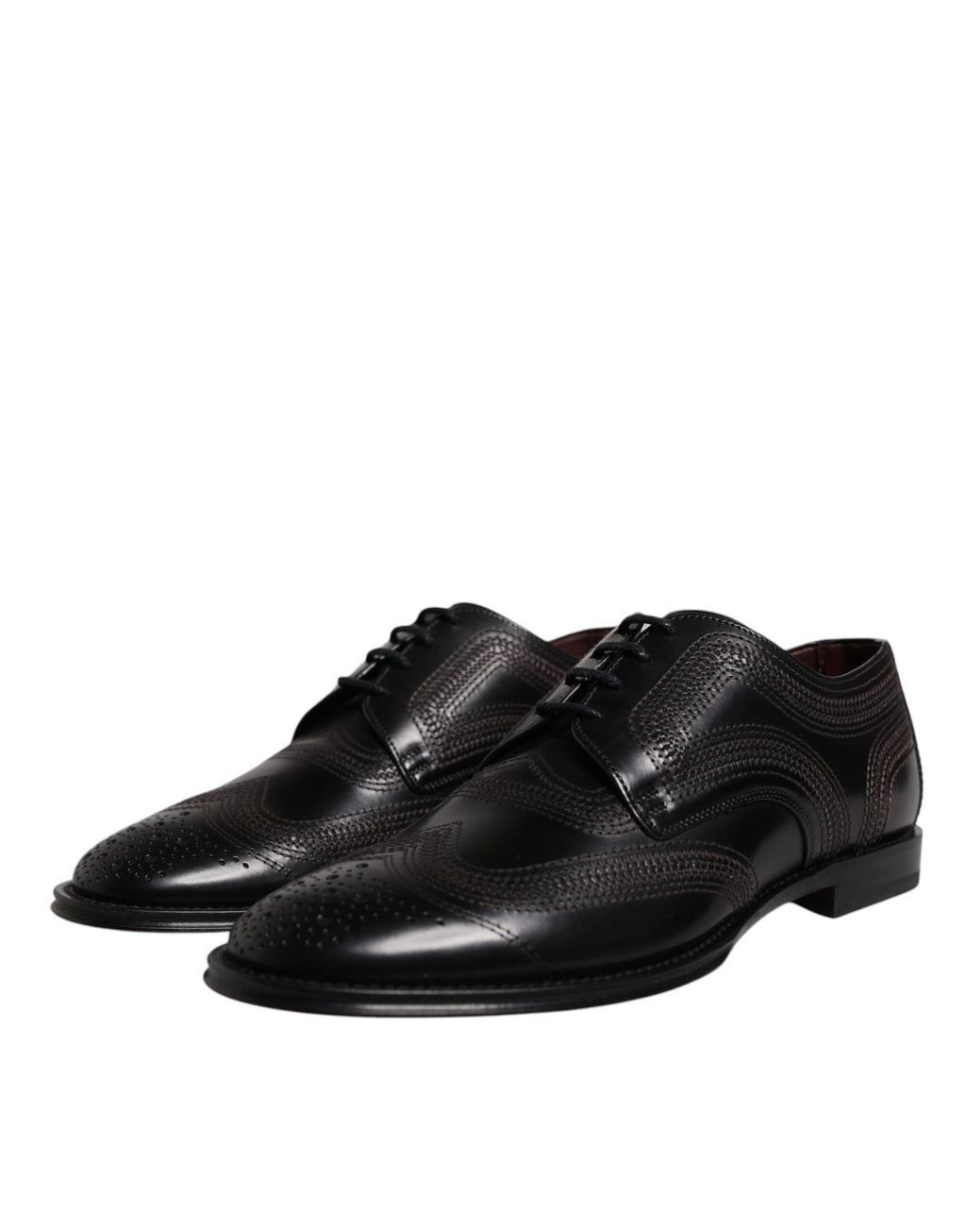 Black Embroidered Classic Leather Derby Dress Shoes