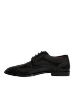 Black Embroidered Classic Leather Derby Dress Shoes