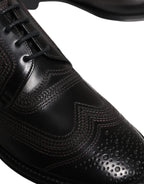 Black Embroidered Classic Leather Derby Dress Shoes