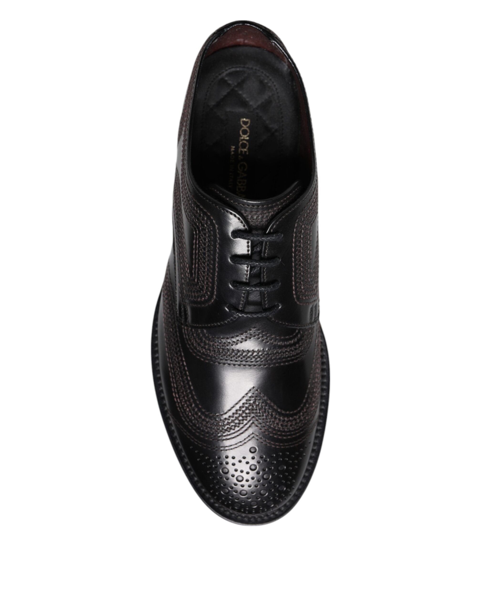 Black Embroidered Classic Leather Derby Dress Shoes