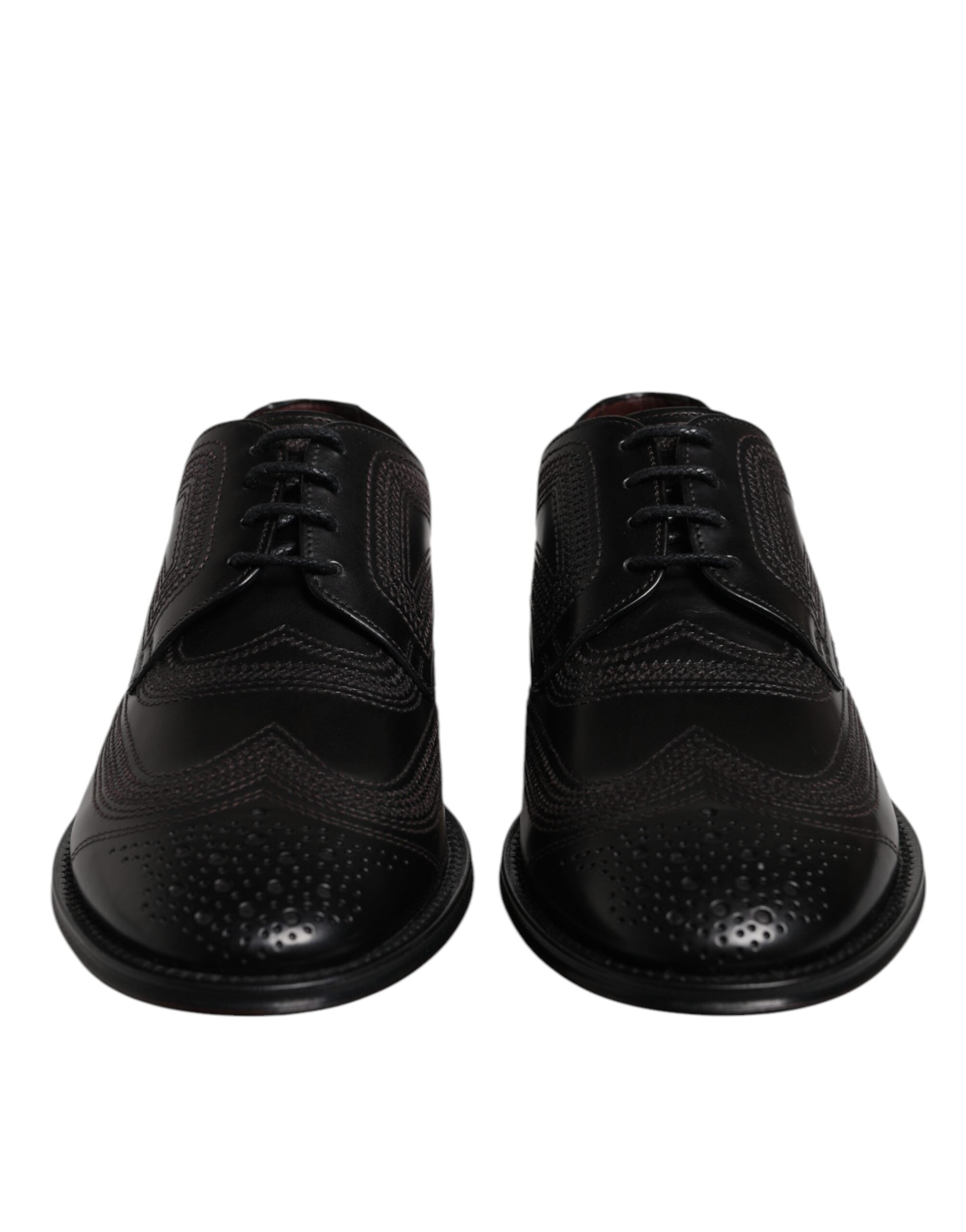 Black Embroidered Classic Leather Derby Dress Shoes