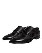 Black Embroidered Classic Leather Derby Dress Shoes