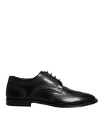Black Embroidered Classic Leather Derby Dress Shoes