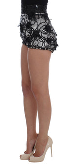 Black Crystal Sequined Mini Shorts