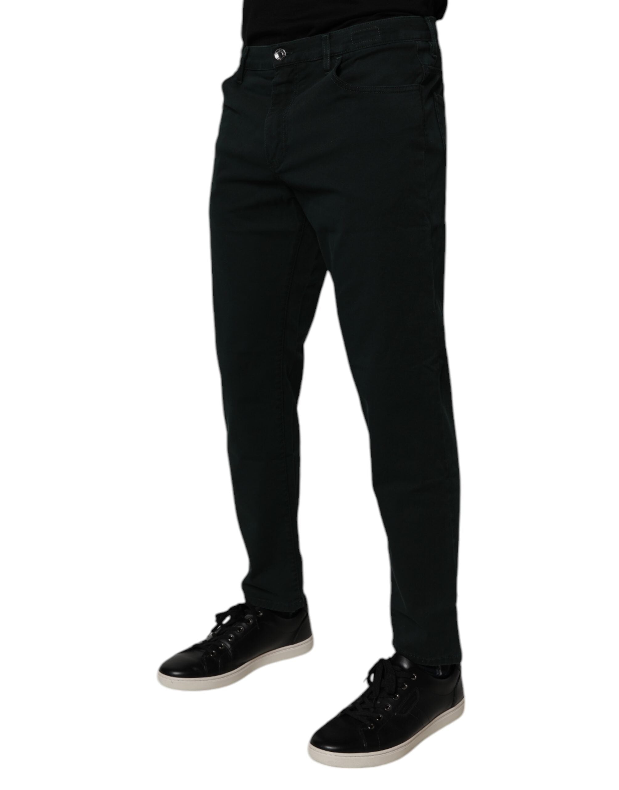 Dark Green Cotton Loose Men Denim Jeans