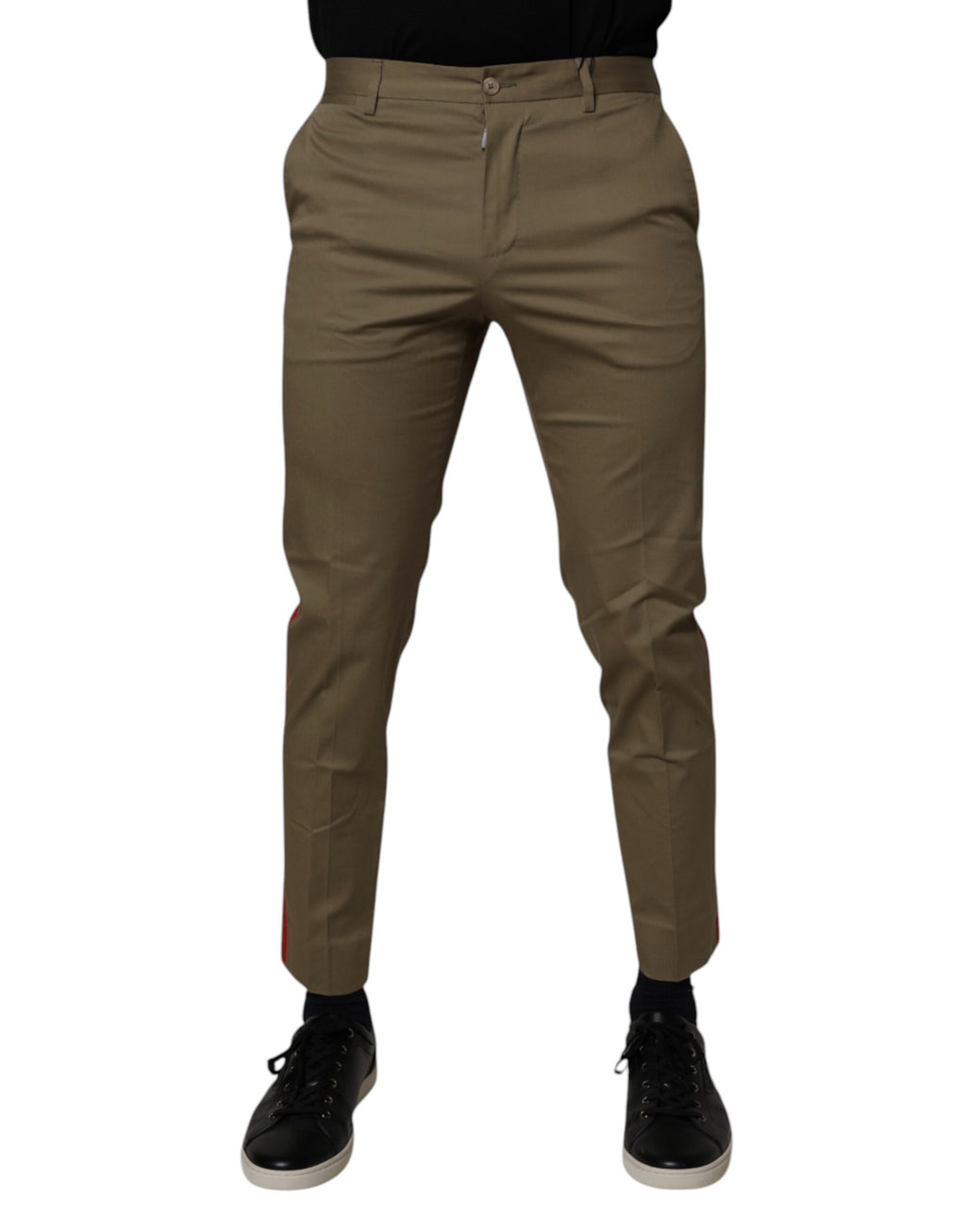 Dark Khaki Cotton Tapered Pants