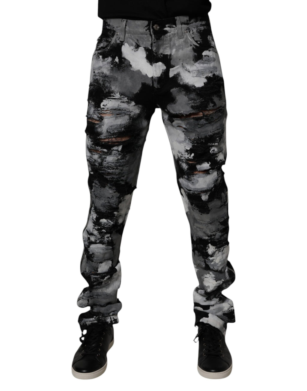 Multicolor Camouflage Tattered Skinny Denim Jeans