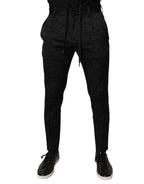 Black Brocade Polyester Skinny Dress Pants