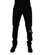 Black Cotton Tattered Skinny Men Denim Jeans