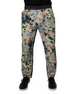 Beige Blue Floral Cotton Men Denim Jeans