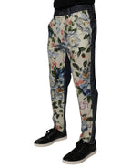 Beige Blue Floral Cotton Men Denim Jeans
