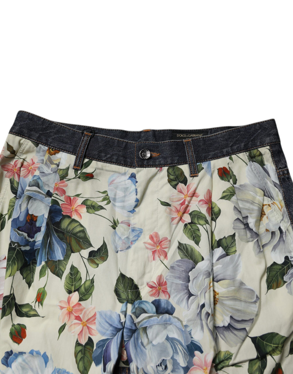 Beige Blue Floral Cotton Men Denim Jeans