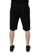 Black Cotton Stretch Mid Waist Bermuda Shorts