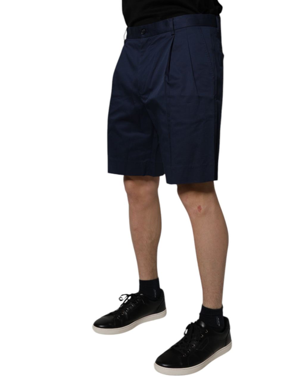 Dark Blue Cotton Mid Waist Men Bermuda Shorts