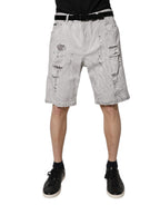 Light Gray Tattered Men Denim Bermuda Shorts
