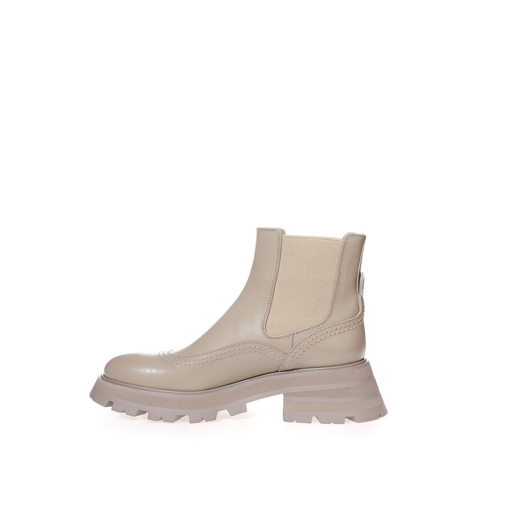 Beige Leather Chelsea Boots