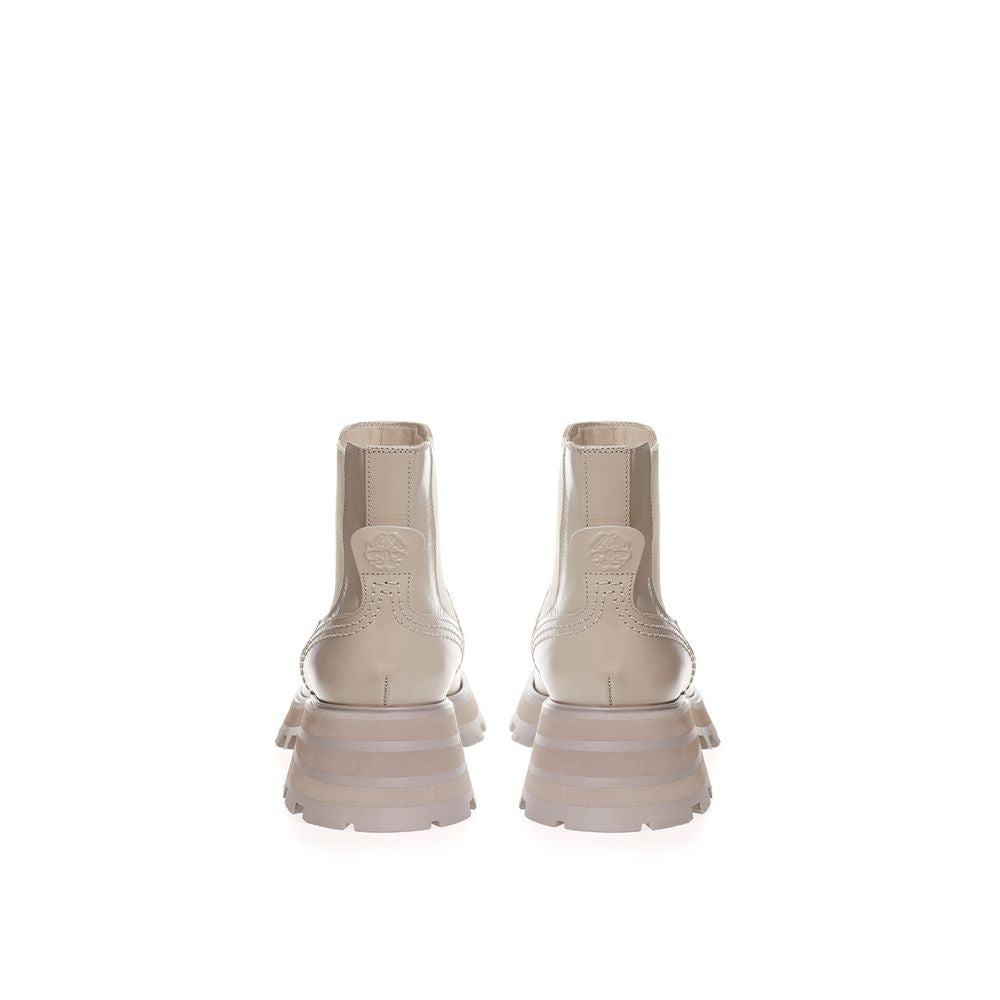 Beige Leather Chelsea Boots