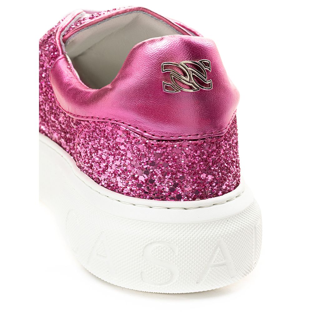 Fuchsia Fabric And Leather Low Top Sneakers