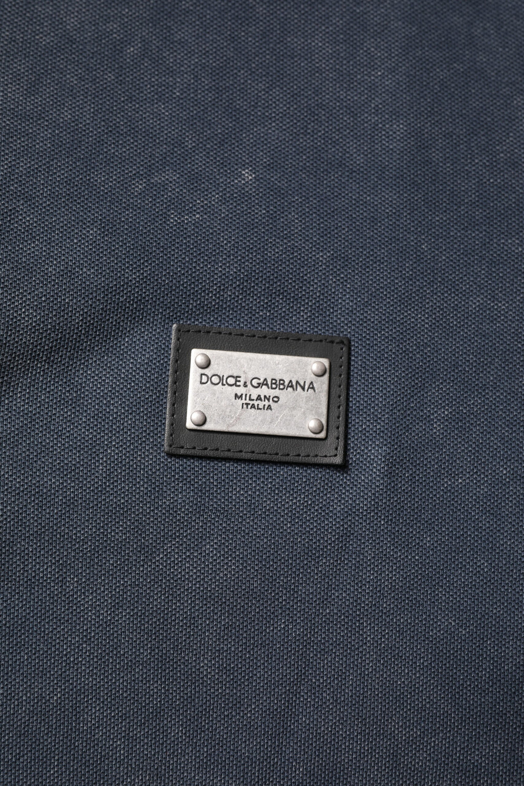Dark Blue Logo Plaque Cotton Men Polo Shirt T-shirt