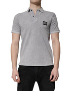 Gray Logo Plaque Cotton Men Polo Shirt T-shirt