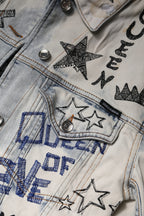 Light Blue Graffiti Button Down Denim Jacket