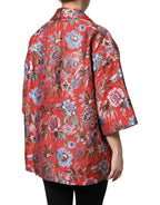Red Floral Jacquard Button Down Coat Jacket
