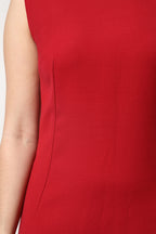 Red Wool Sleeveless Knee Length A-line Dress
