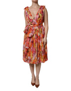 Multicolor Floral Silk V-neck Chiffon Dress