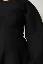 Black Cotton Long Sleeves A-line Mini Dress