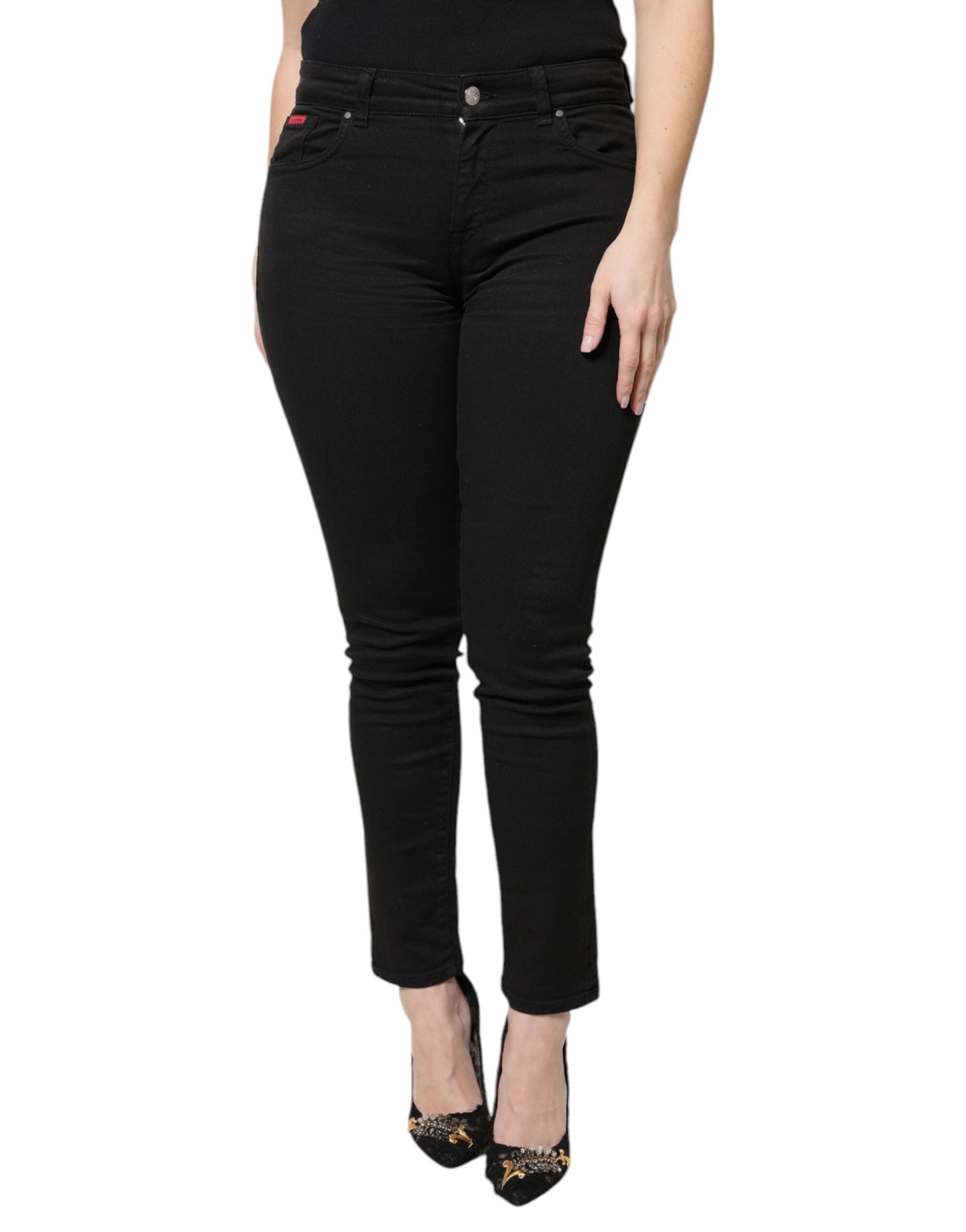 Black Cotton High Waist Skinny Denim Jeans