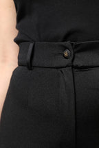 Black Nylon High Waist Slim Fit Pants