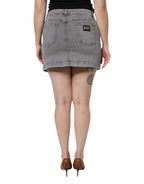 Gray Cotton Stretch Mid Waist Denim Mini Skirt