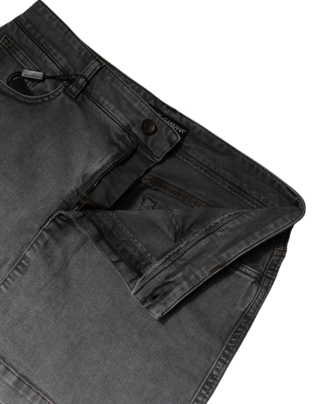 Gray Cotton Stretch Mid Waist Denim Mini Skirt