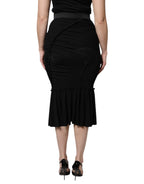 Black Mermaid Cut High Waist Midi Skirt