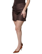 Brown Floral Brocade Mid Waist Mini Short