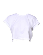 White Cotton Crew Neck Cropped T-shirt Top
