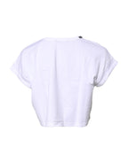 White Cotton Crew Neck Cropped T-shirt Top