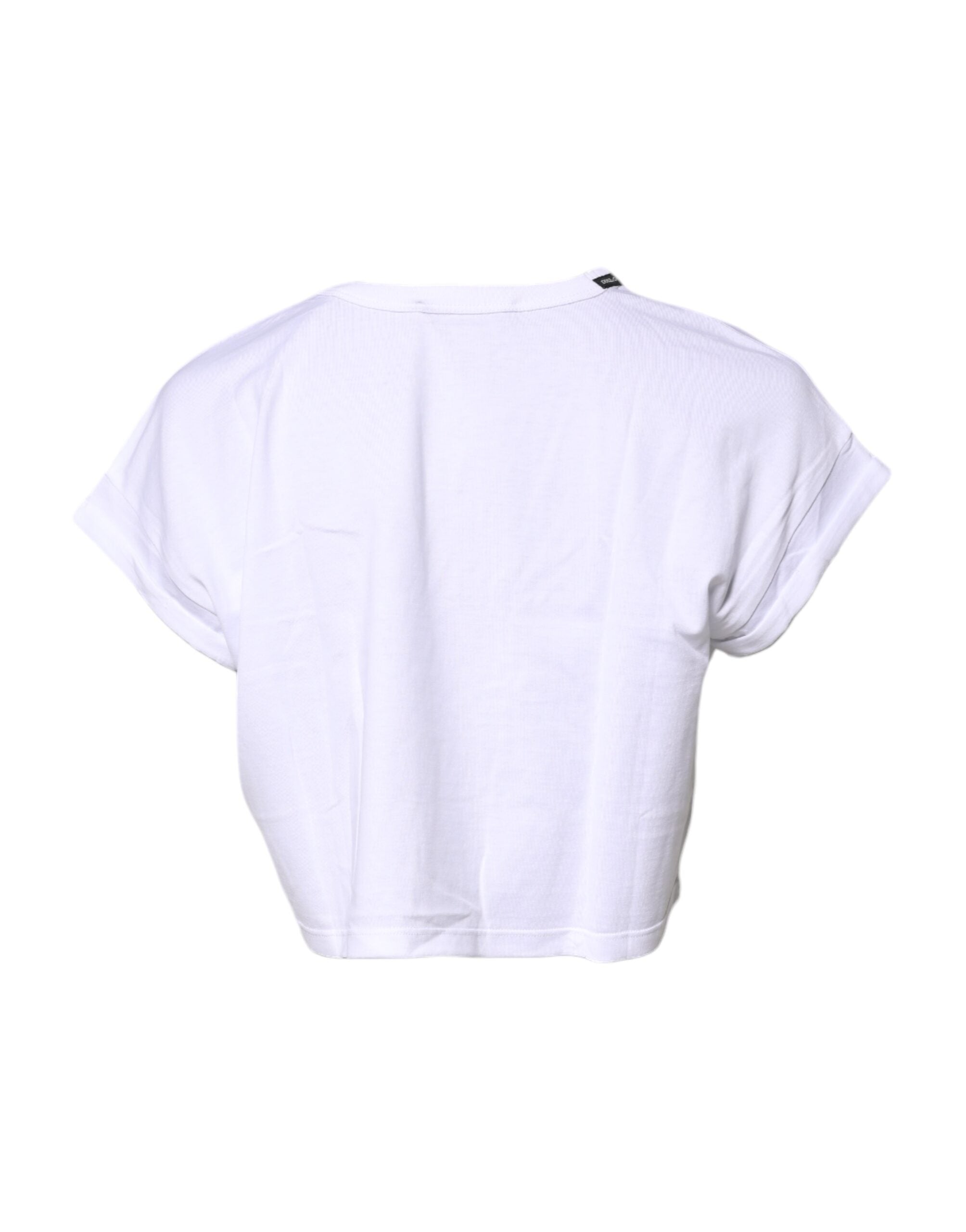 White Cotton Crew Neck Cropped T-shirt Top