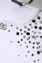 White Embellished Long Sleeve Cropped Sweater