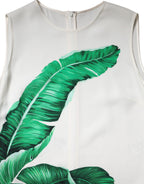 White Banana Leaf Print Round Neck Tank Top