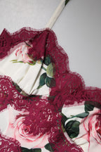 White Rose Print Satin Lace Tank Top Lingerie