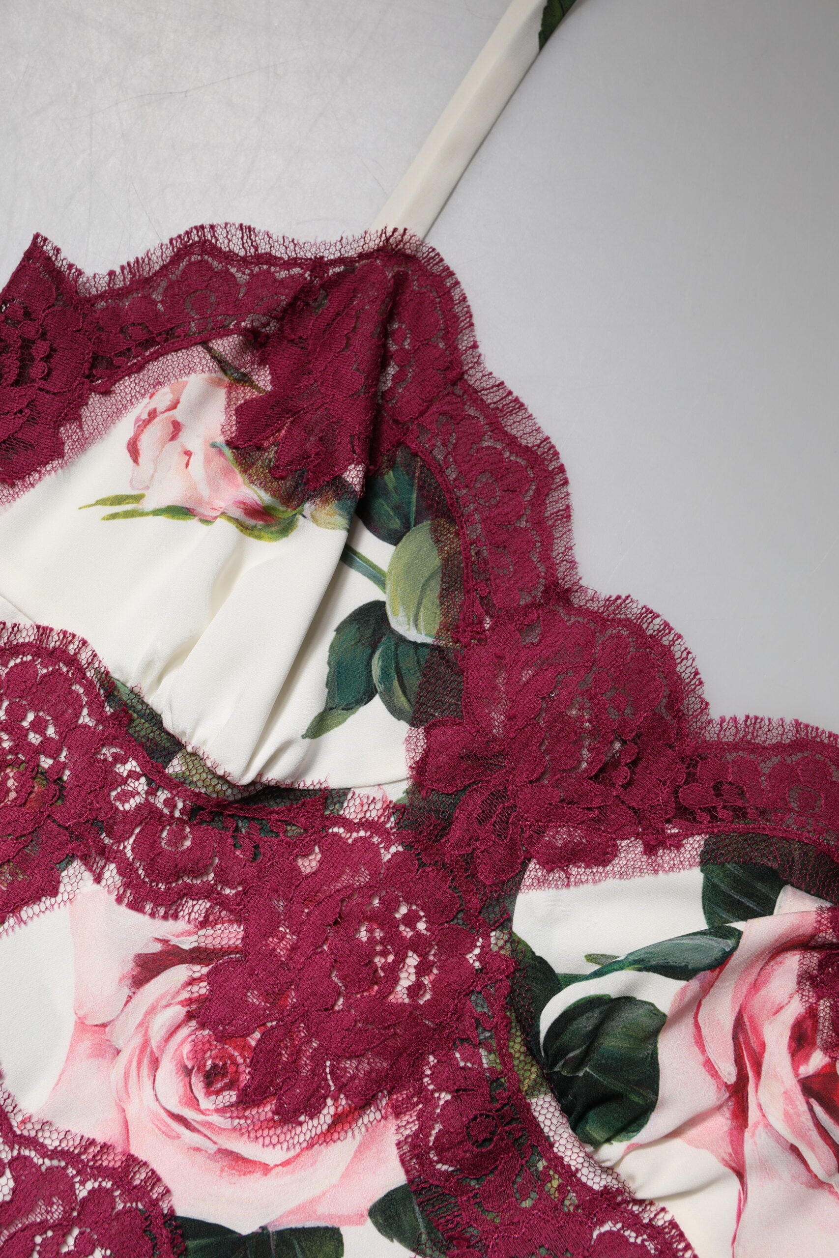 White Rose Print Satin Lace Tank Top Lingerie