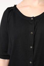 Black Button Down Short Sleeve Blouse Top