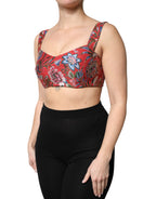 Red Floral Brocade Cropped Bustier Corset Top
