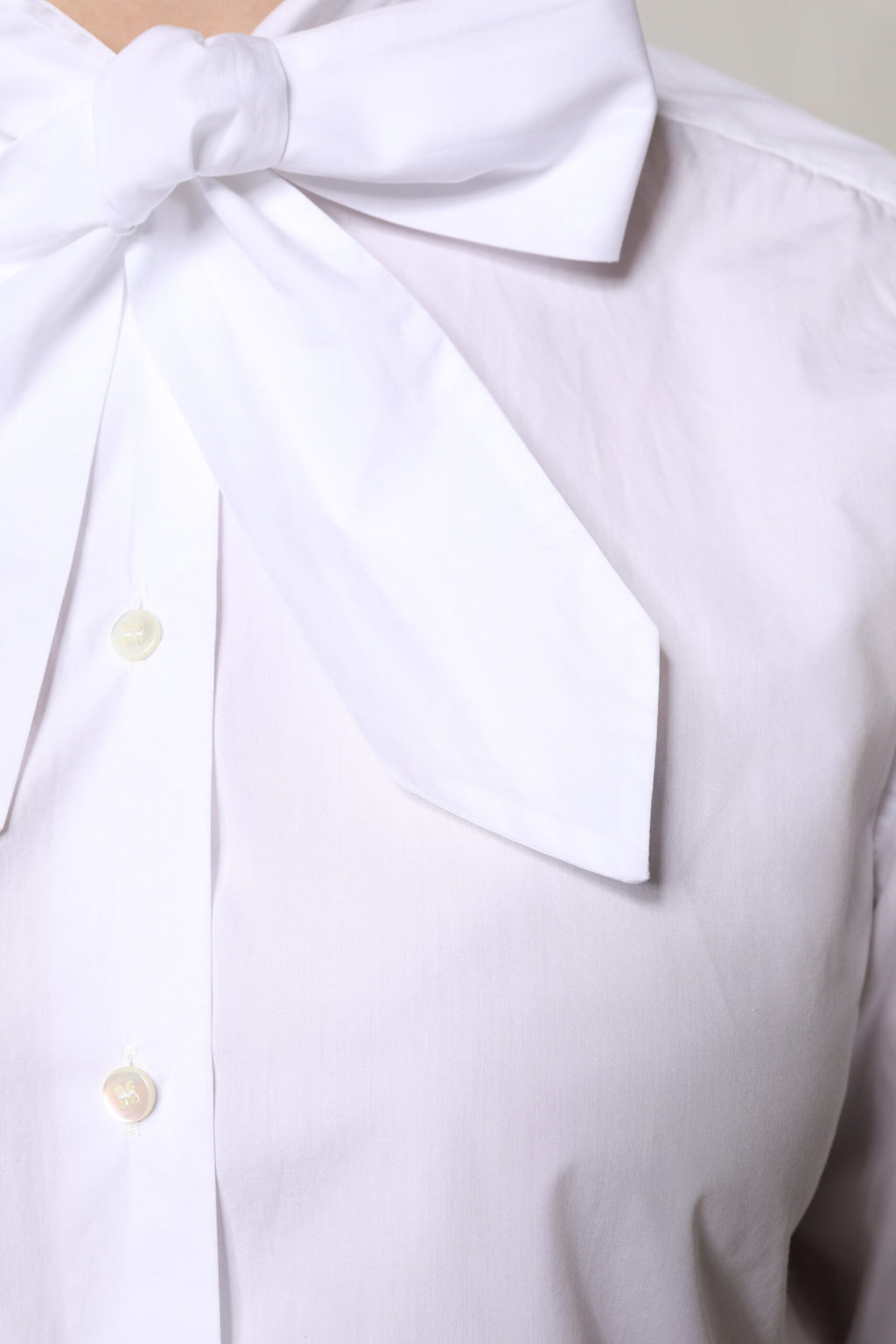 White Ascot Collar Long Sleeve Blouse Top