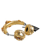 Gold Leather Floral Crystal Angel Headset Headphones