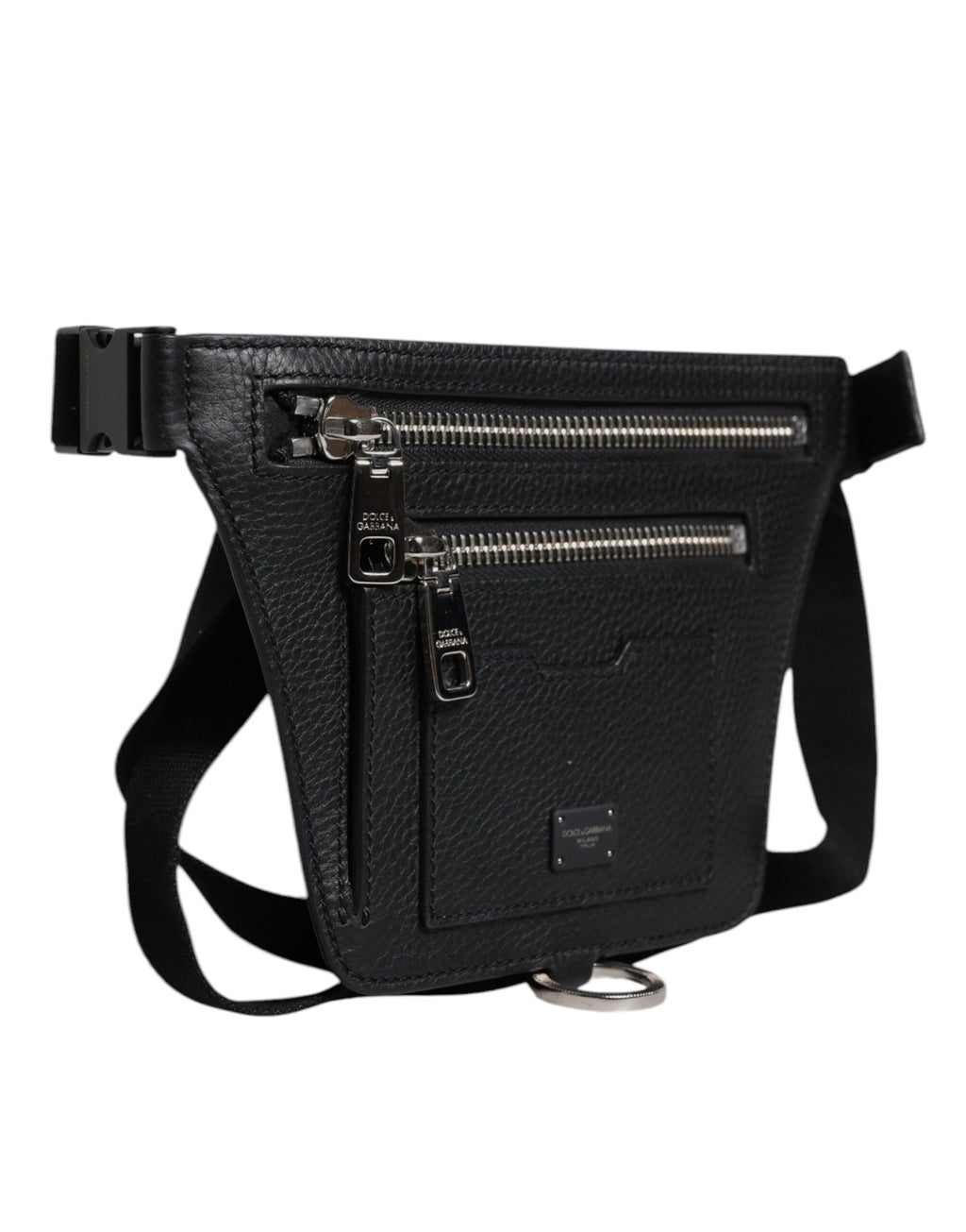 Black Calfskin Logo Plaque Belt Waist Men Fanny Pack Bag