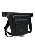 Black Calfskin Logo Plaque Belt Waist Men Fanny Pack Bag